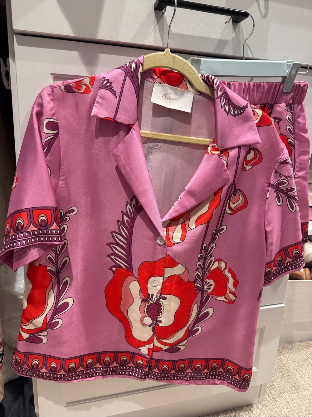 Kasia Pink Floral silk Short and Top set